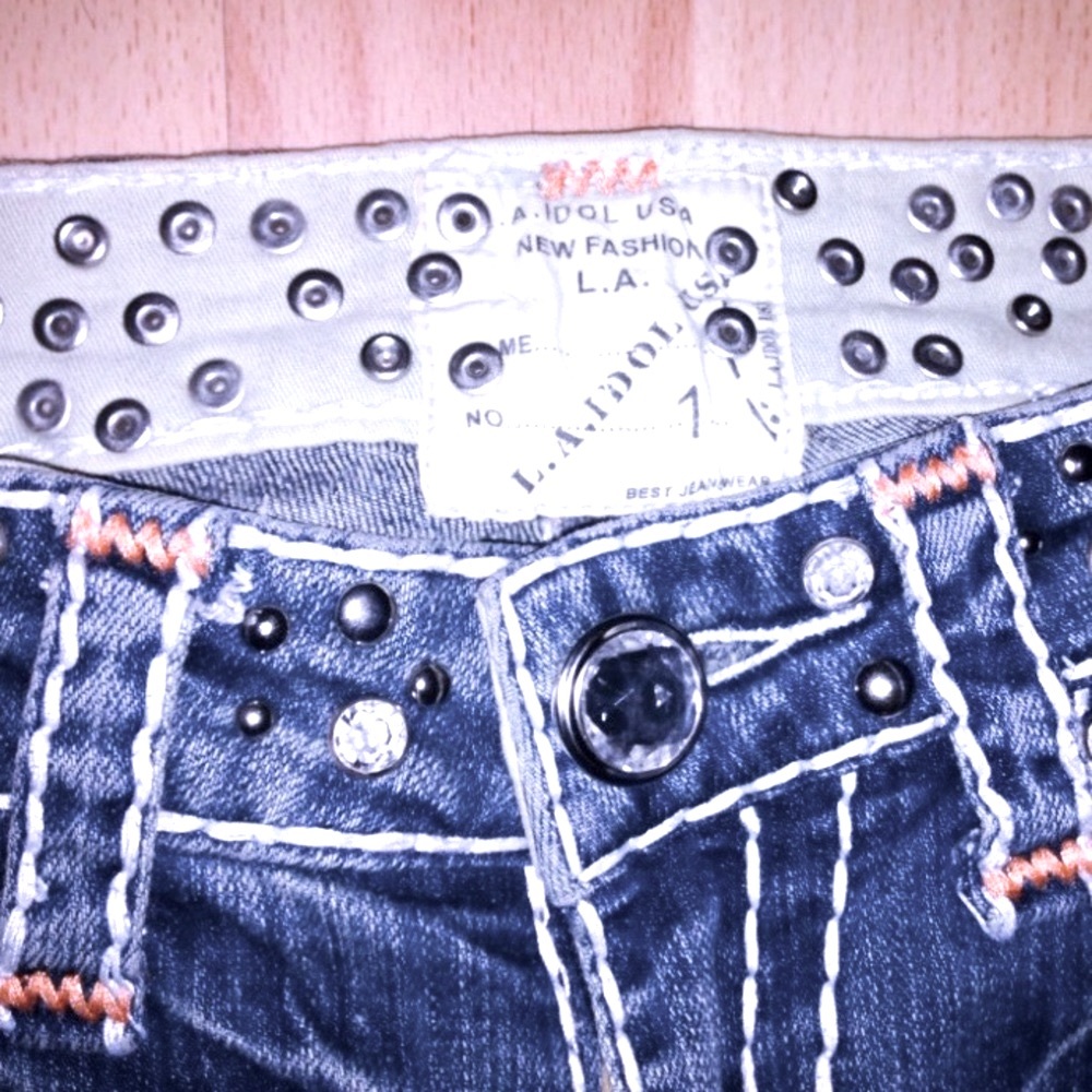 Designer Rhinestone Studded Bootcut Jeans - Picture 4 of 10